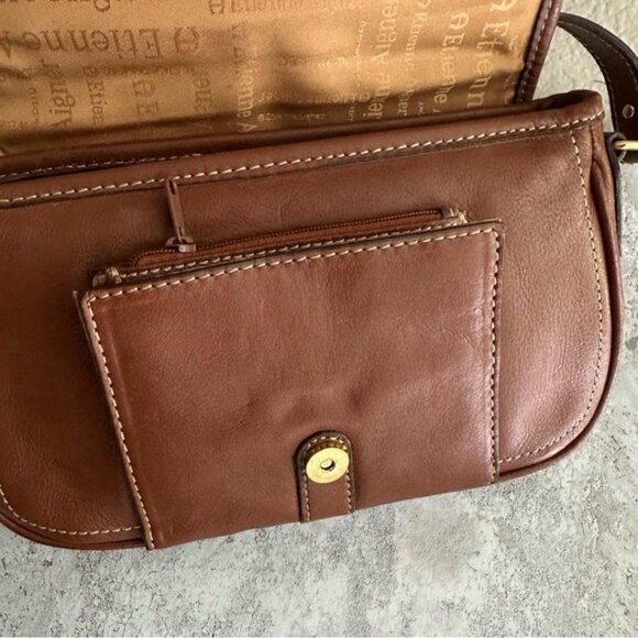 Etienne Aigner Brown Leather Bag Pocketbook Adjustable Strap Built-in Wallet VTG - Picture 8 of 13